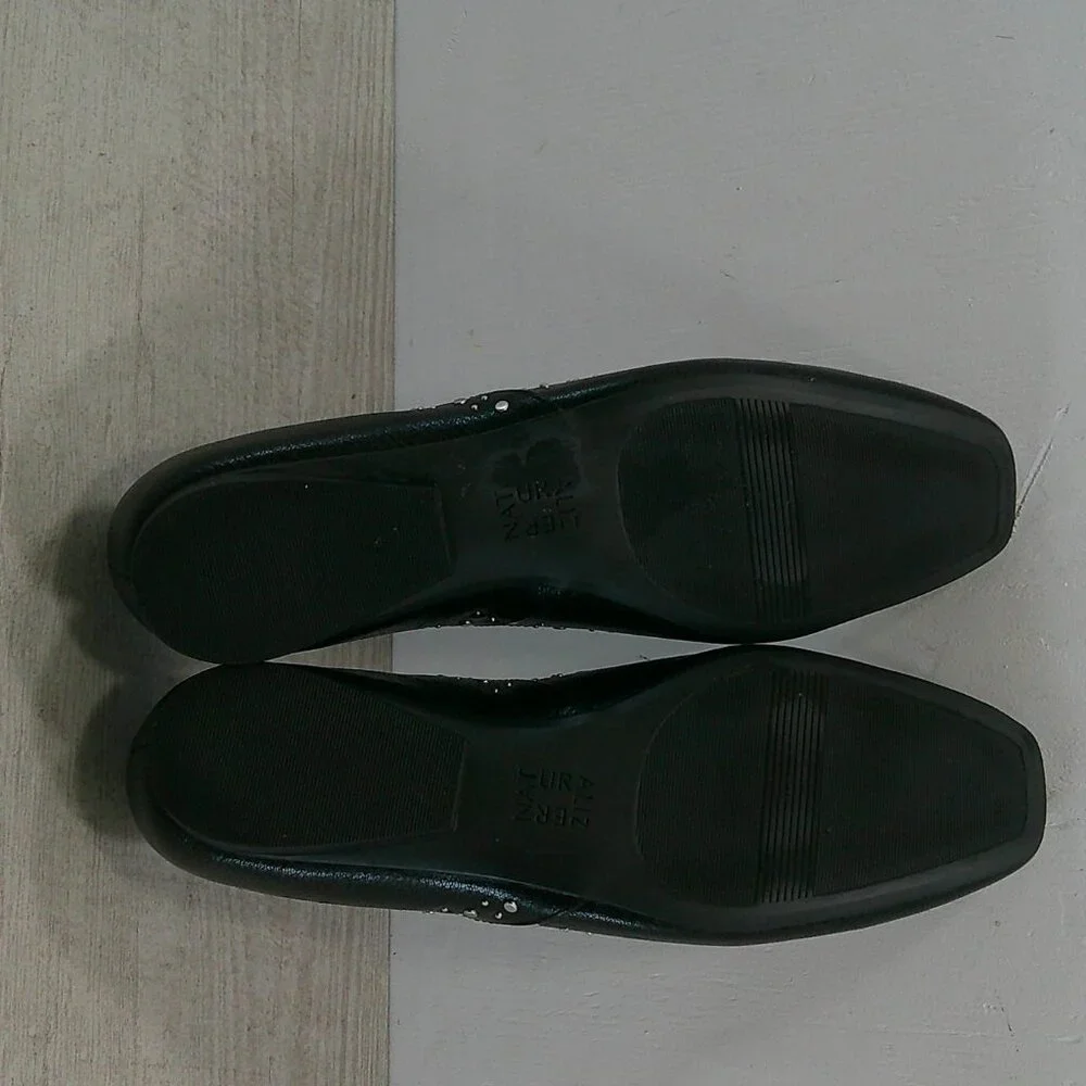 Naturalizer Black Leather D'Orsay Square Toe Studded Cody 3 Ballet Flats SZ 7.5